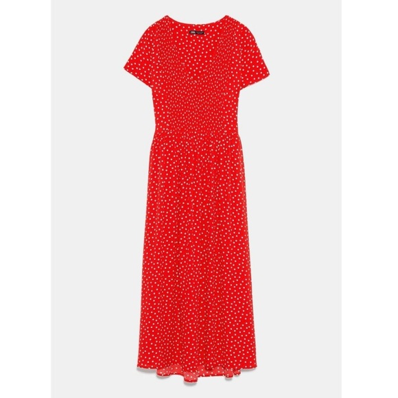 ZARA | Red & White Polka Dot Midi V-Neck Dress | Size XS - Picture 5 of 6